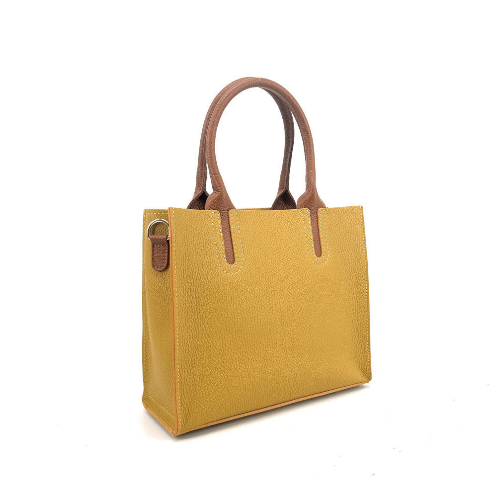 Sac cabas en cuir grainé VOLTAIRE Jaune Moutarde