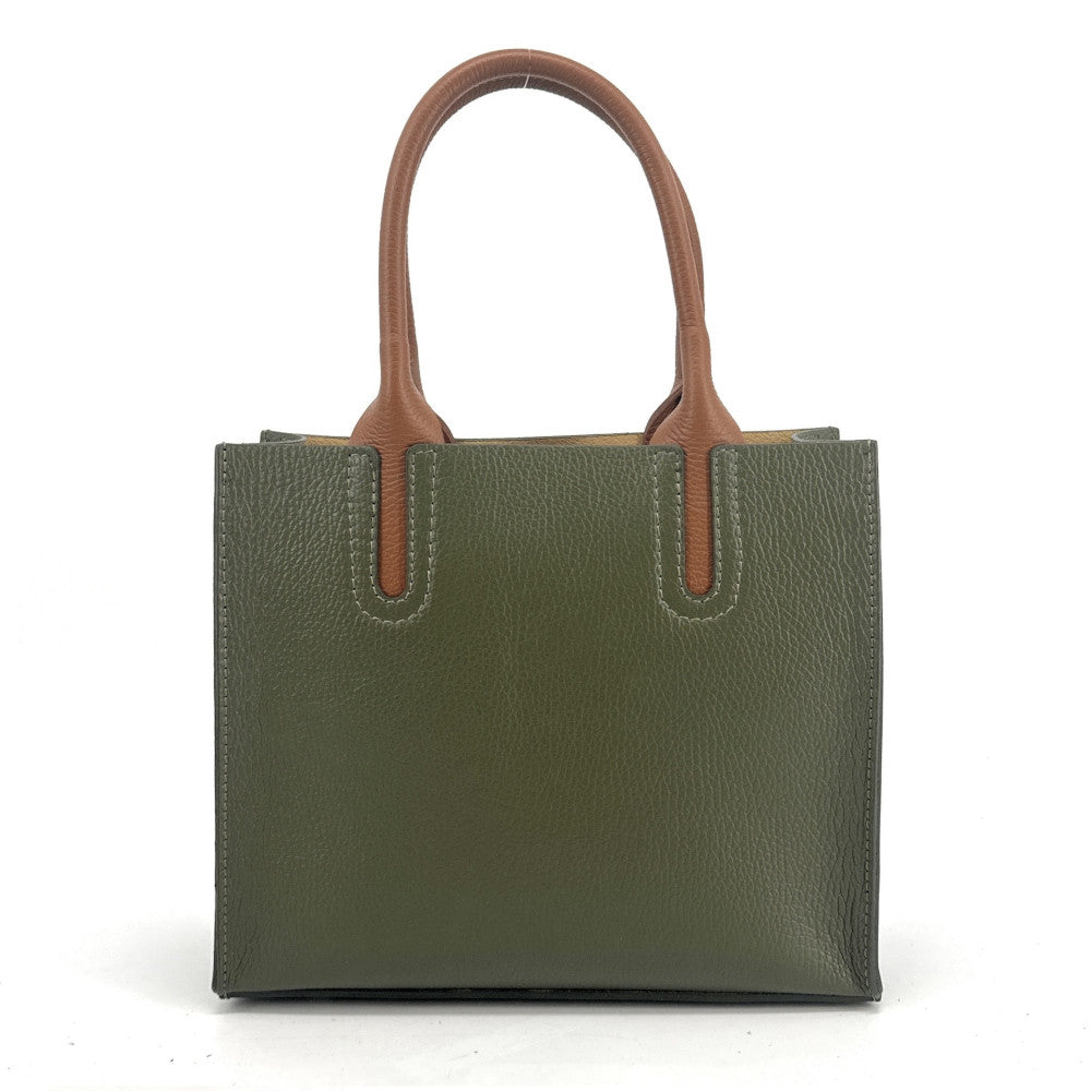 Sac cabas en cuir grainé VOLTAIRE Vert olive