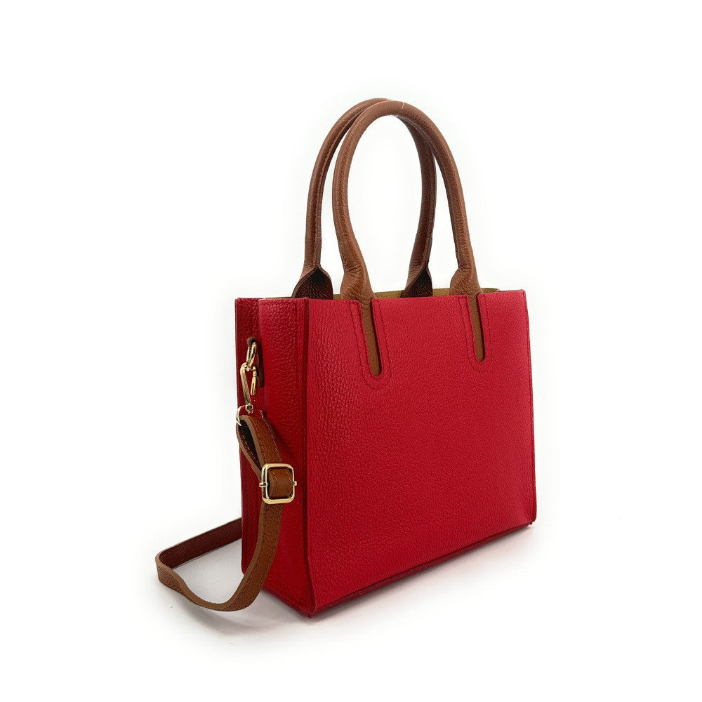 Sac cabas en cuir grainé VOLTAIRE Rouge garance