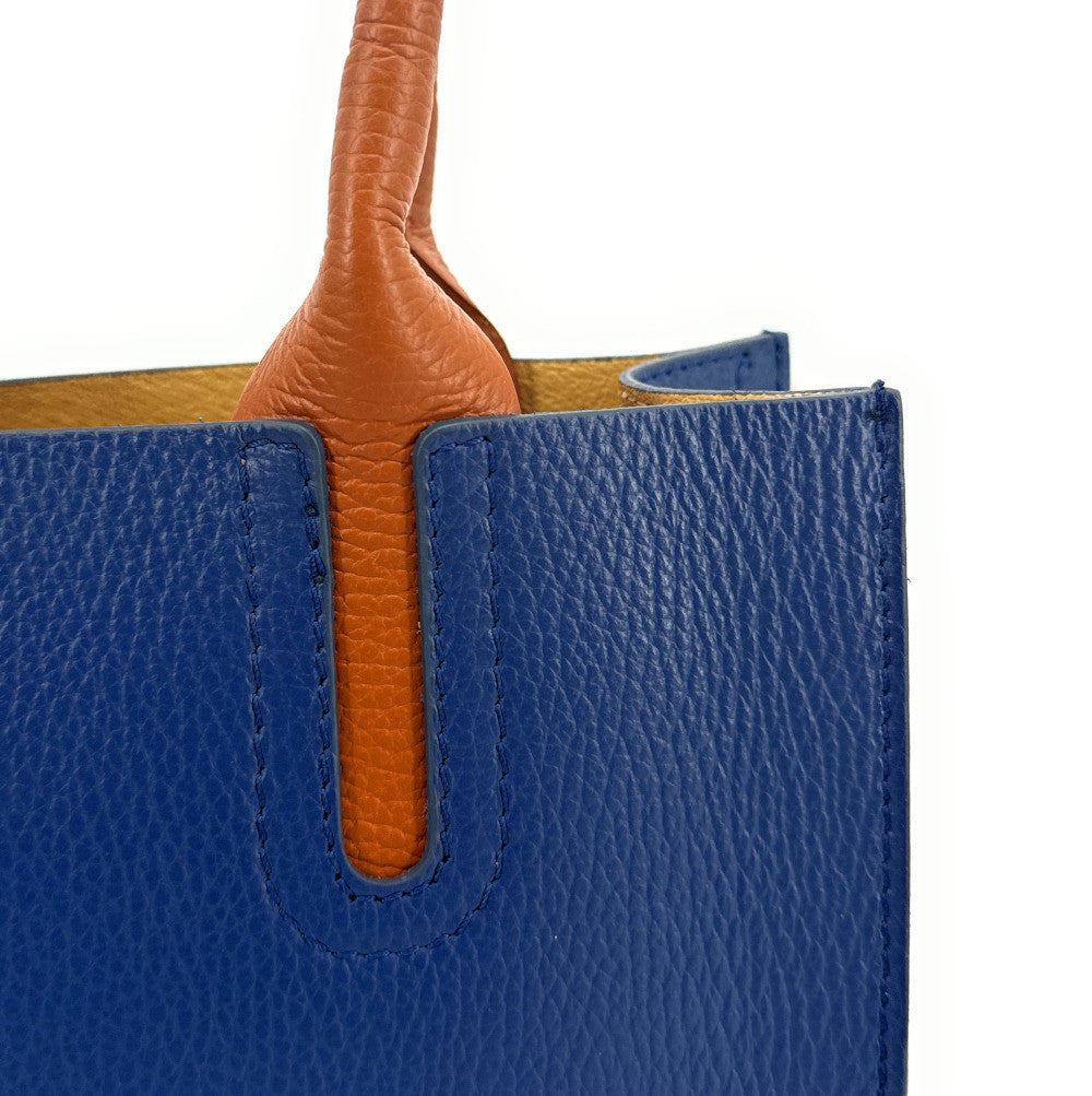 Sac cabas en cuir grainé VOLTAIRE Bleu profond