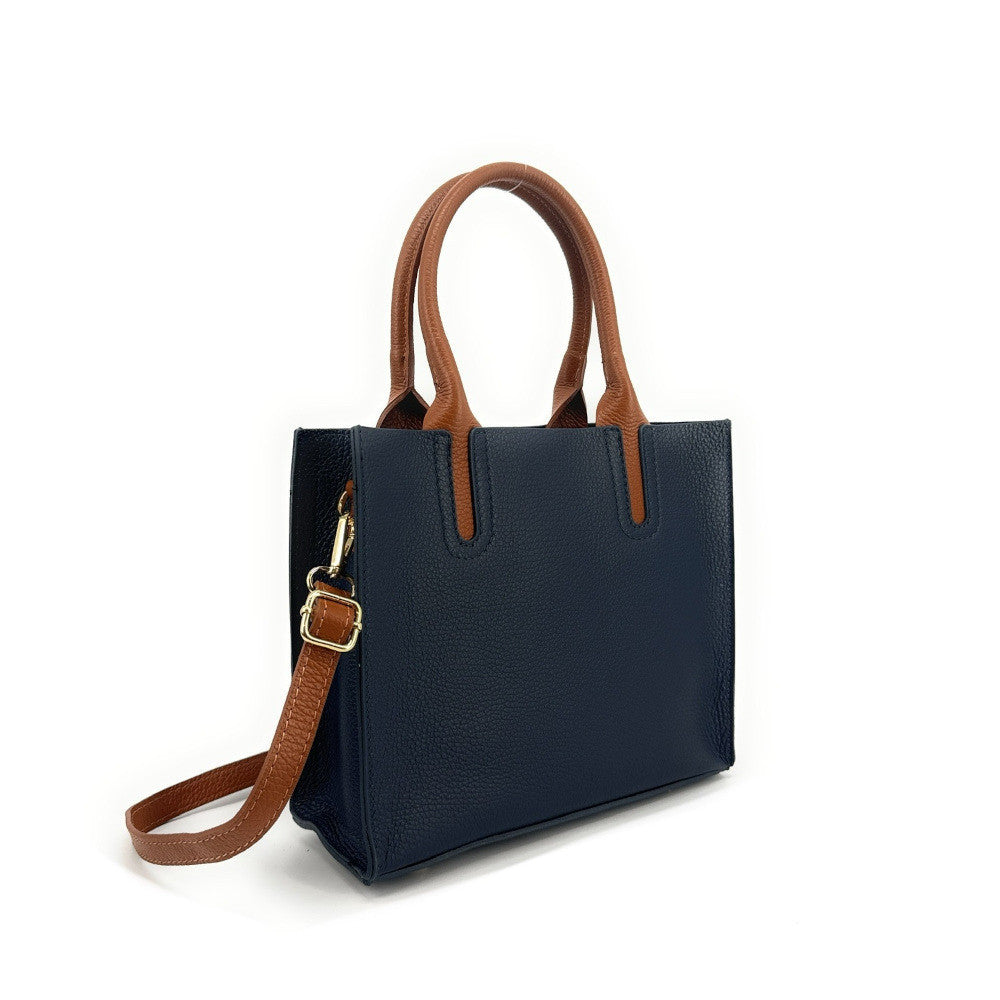 Sac cabas en cuir grainé VOLTAIRE Bleu marine