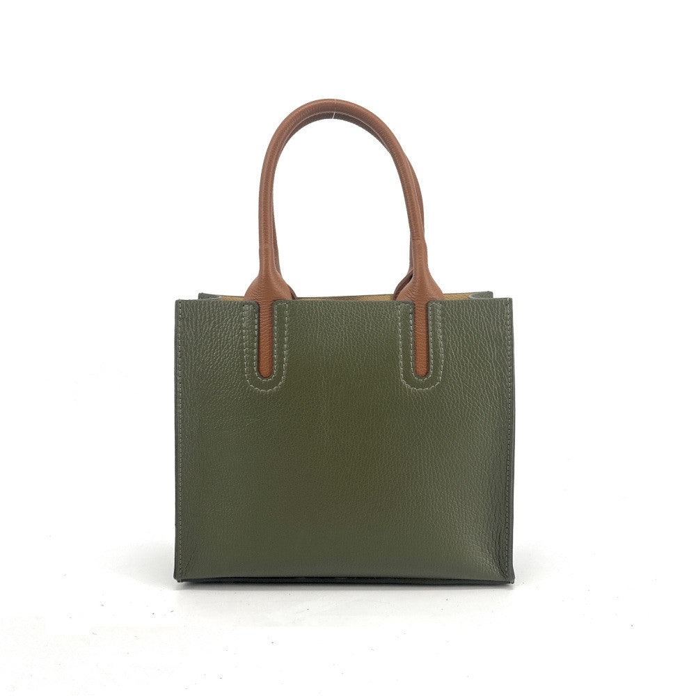 Sac cabas en cuir grainé VOLTAIRE Vert olive