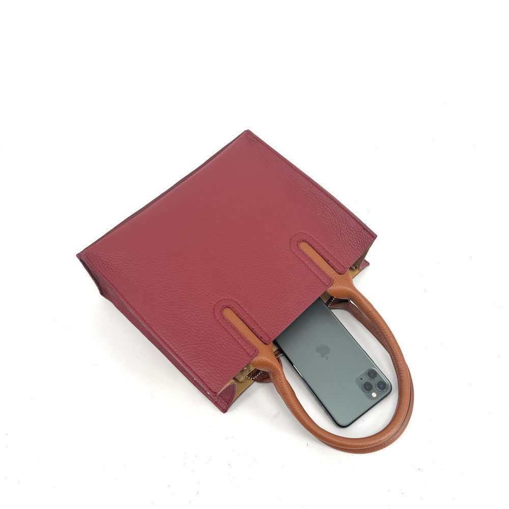 Sac cabas en cuir grainé VOLTAIRE Rouge foncé