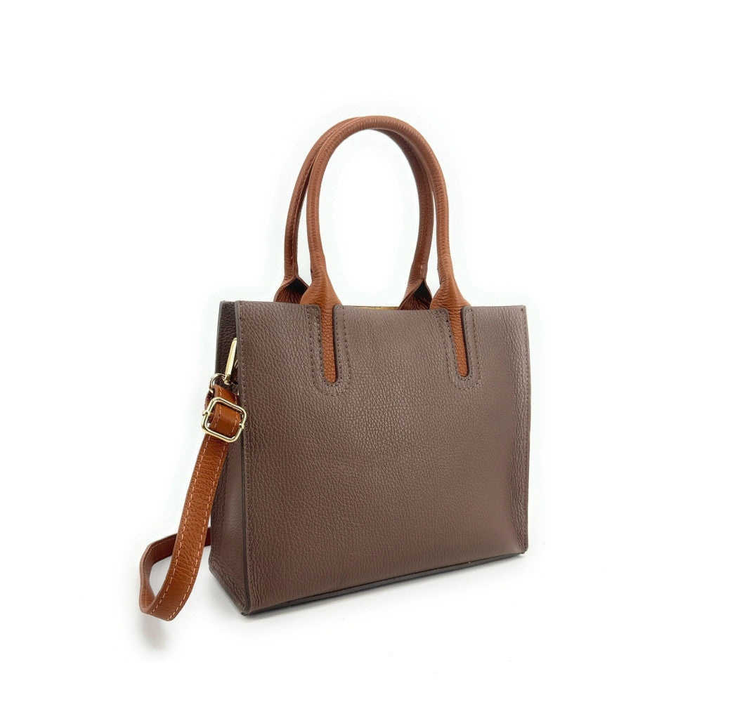 Sac cabas en cuir grainé VOLTAIRE Taupe foncé
