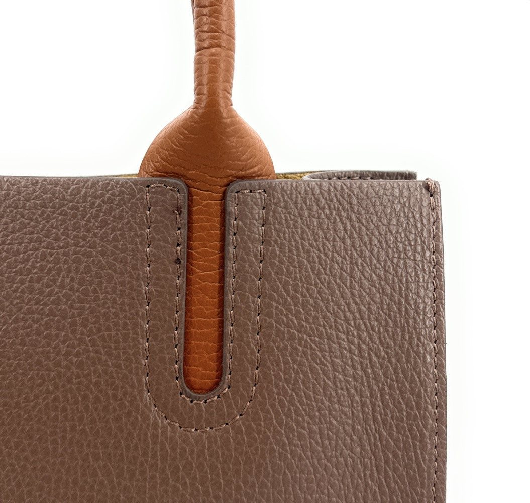 Sac cabas en cuir grainé VOLTAIRE Taupe foncé