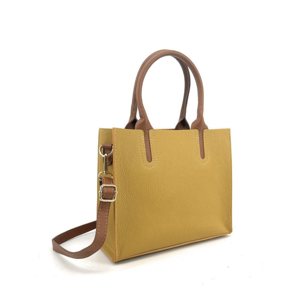 Sac cabas en cuir grainé VOLTAIRE Jaune Moutarde