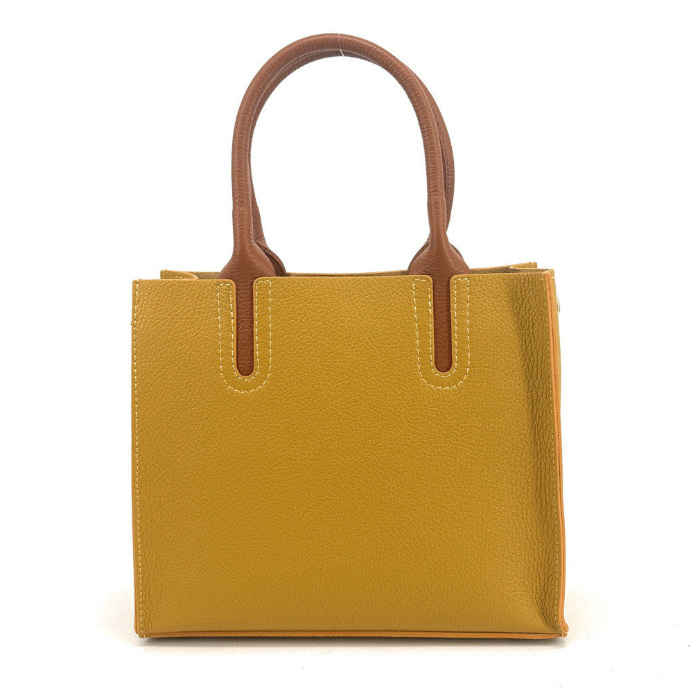 Sac cabas en cuir grainé VOLTAIRE Jaune Moutarde