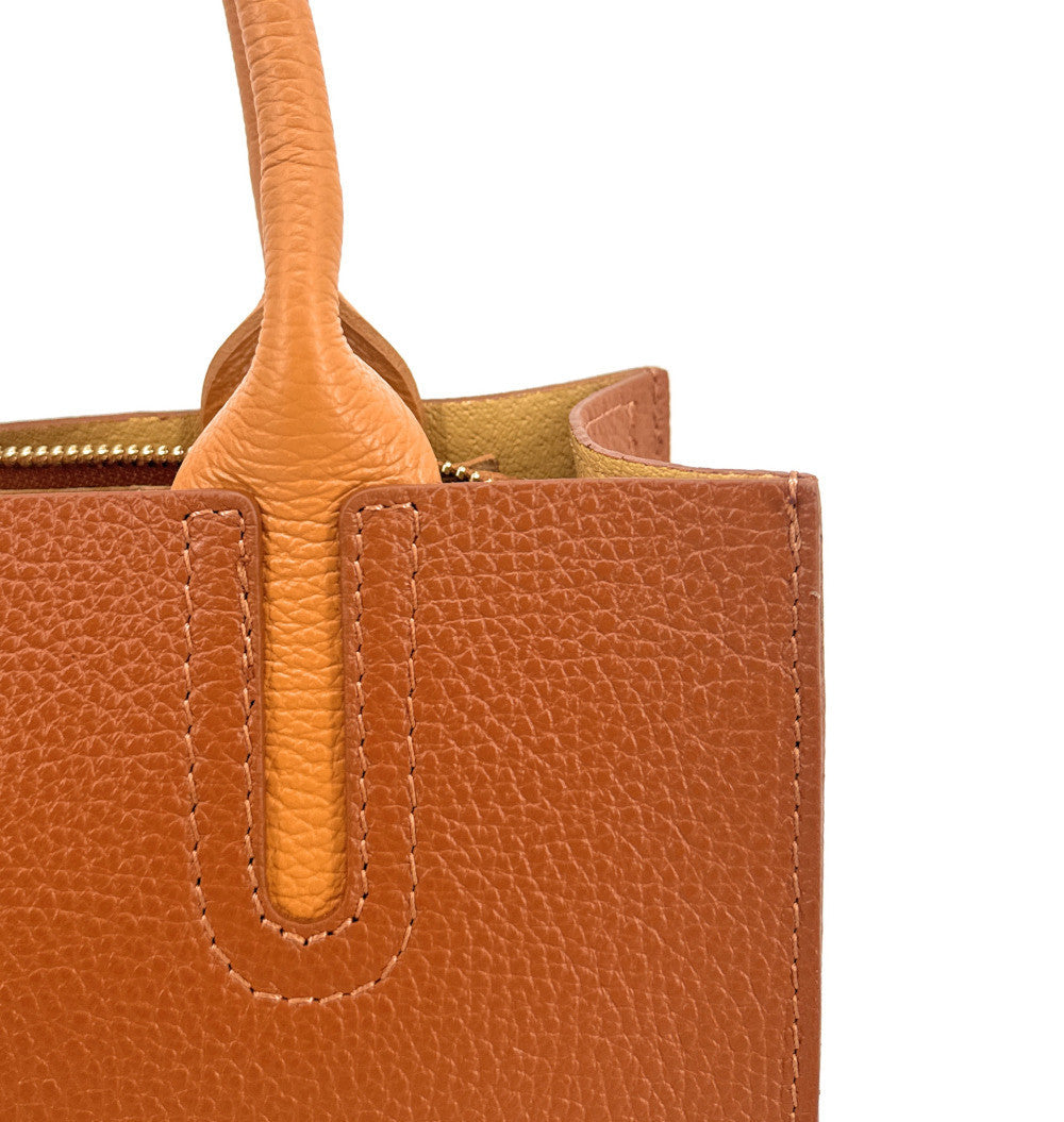 Sac cabas en cuir grainé VOLTAIRE Camel foncé