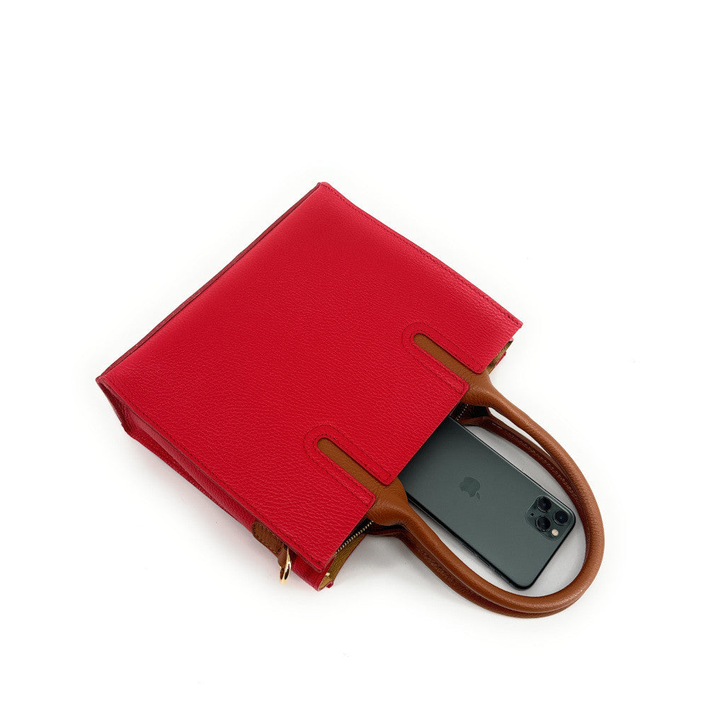 Sac cabas en cuir grainé VOLTAIRE Rouge garance