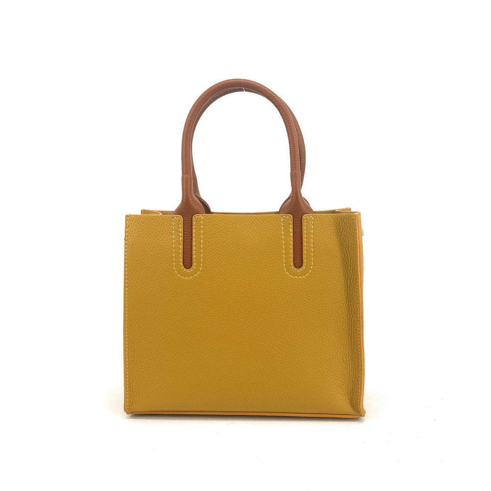 Sac cabas en cuir grainé VOLTAIRE Jaune Moutarde