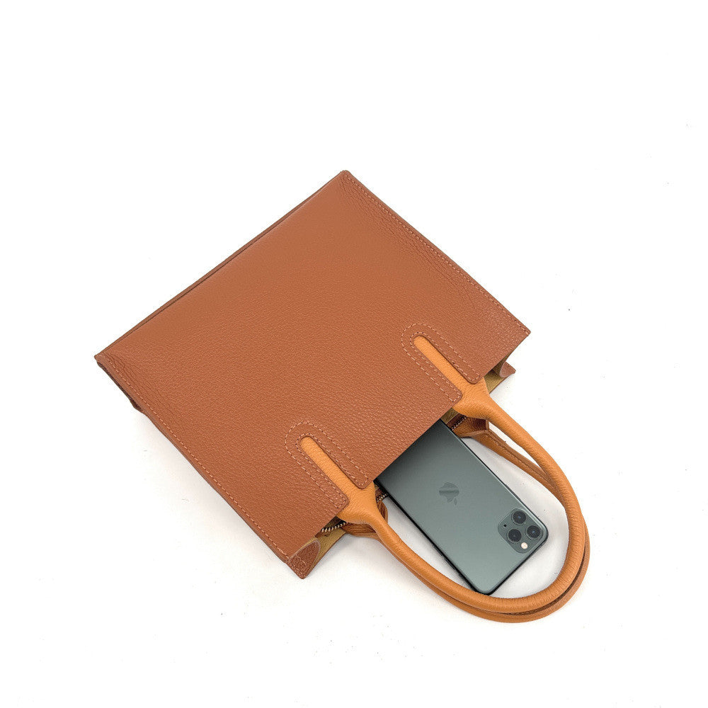 Sac cabas en cuir grainé VOLTAIRE Camel foncé