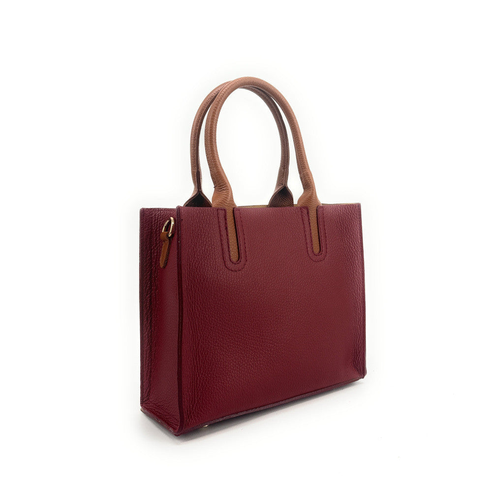 Sac cabas en cuir grainé VOLTAIRE Rouge foncé