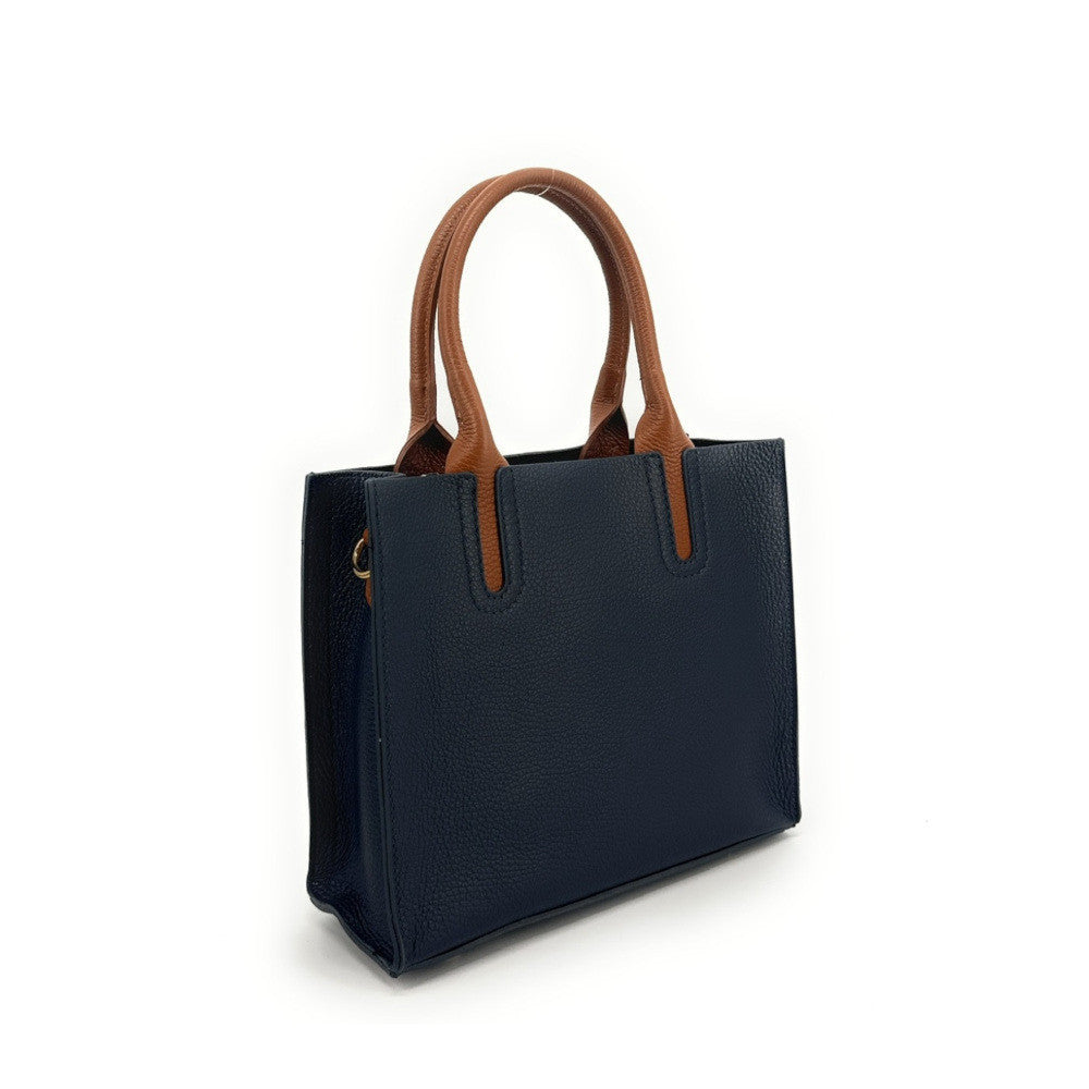 Sac cabas en cuir grainé VOLTAIRE Bleu marine