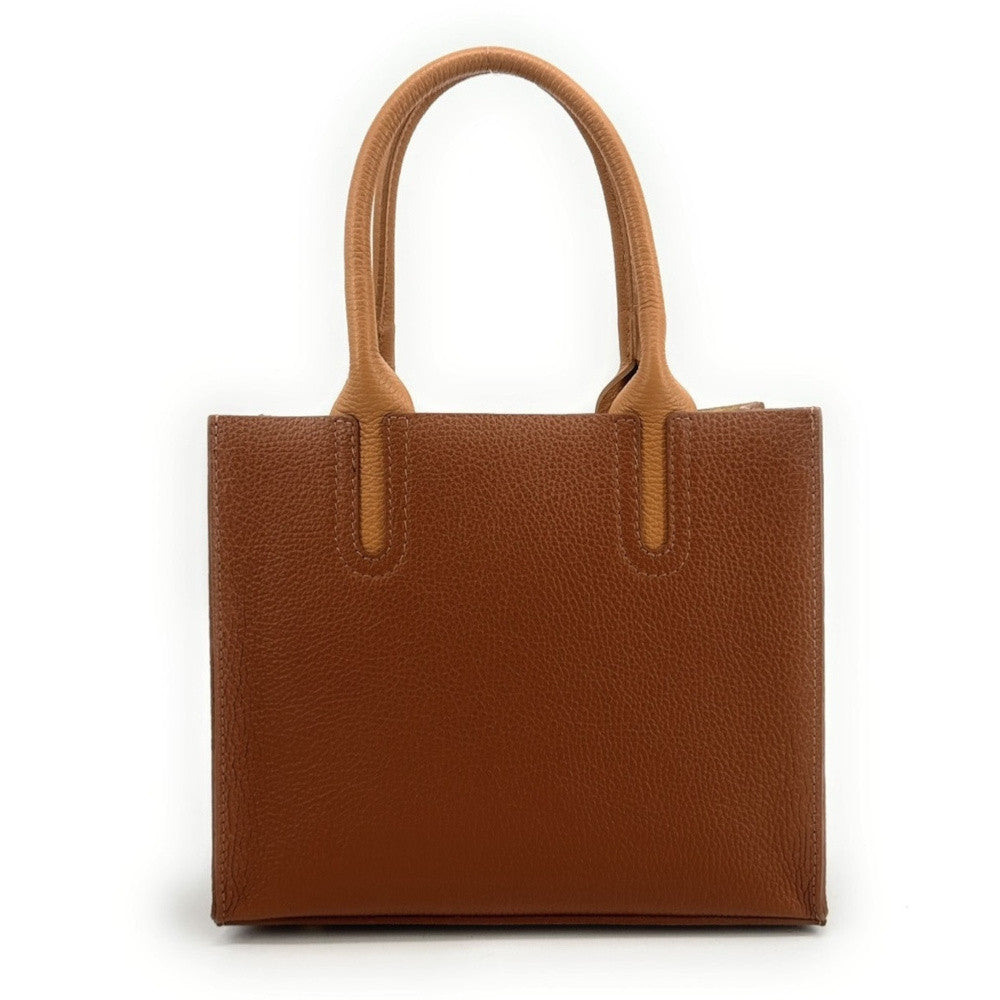 Sac cabas en cuir grainé VOLTAIRE Camel foncé