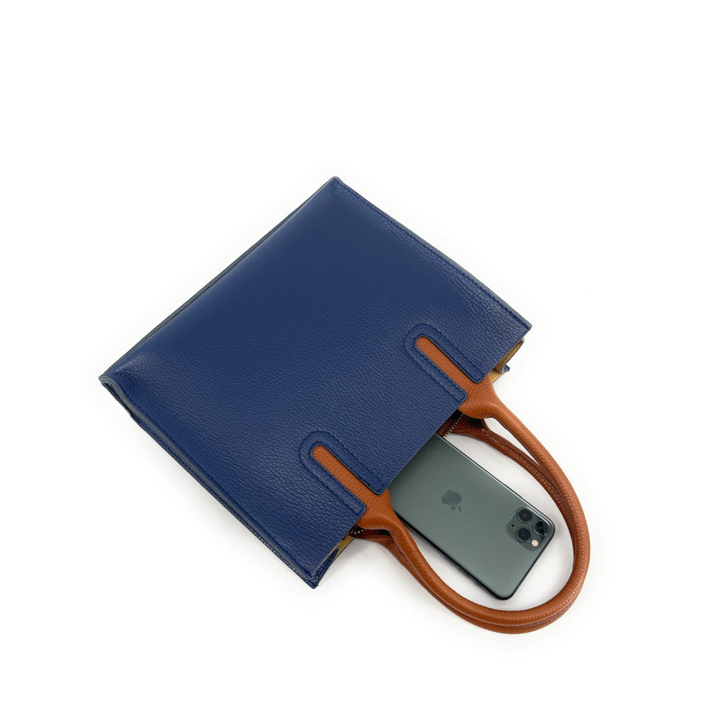 Sac cabas en cuir grainé VOLTAIRE Bleu profond